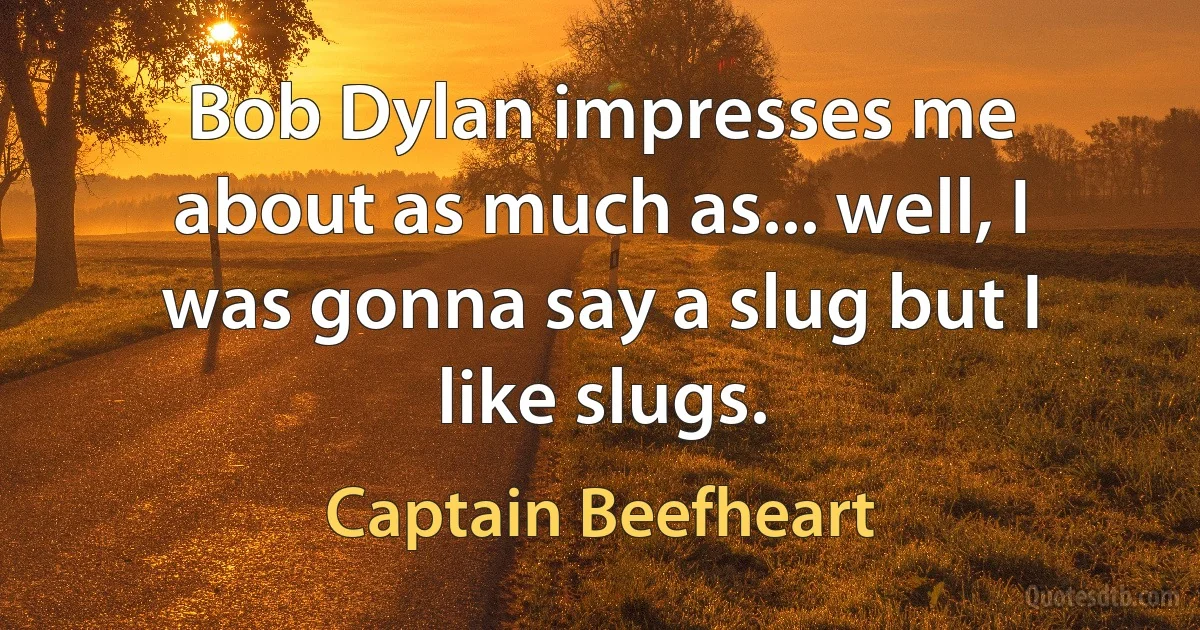 Bob Dylan impresses me about as much as... well, I was gonna say a slug but I like slugs. (Captain Beefheart)