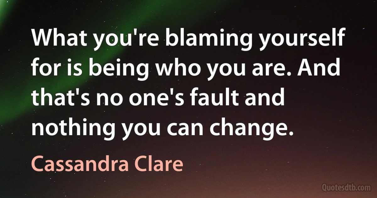 What you're blaming yourself for is being who you are. And that's no one's fault and nothing you can change. (Cassandra Clare)