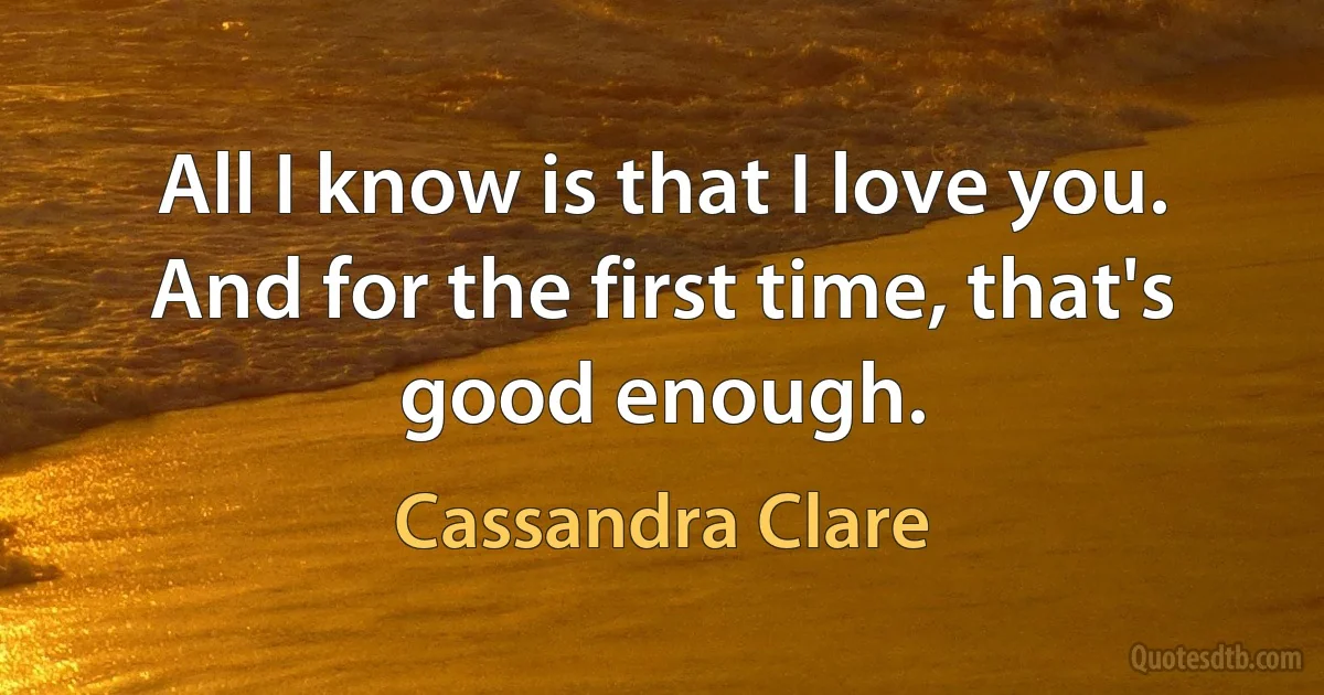 All I know is that I love you. And for the first time, that's good enough. (Cassandra Clare)