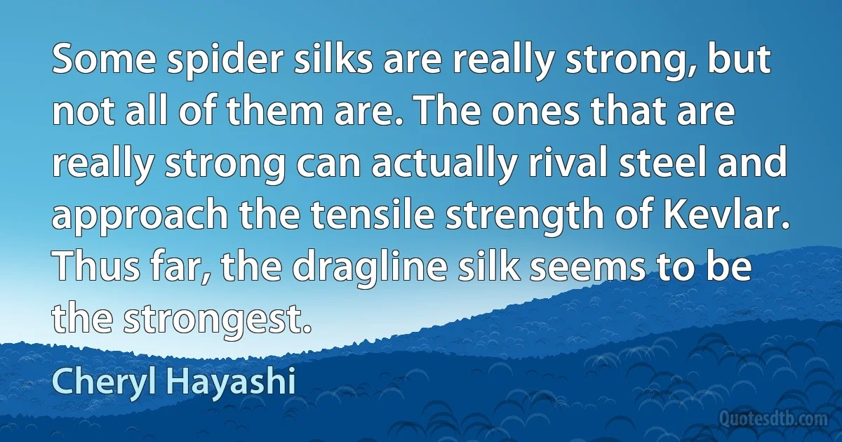 Some spider silks are really strong, but not all of them are. The ones that are really strong can actually rival steel and approach the tensile strength of Kevlar. Thus far, the dragline silk seems to be the strongest. (Cheryl Hayashi)