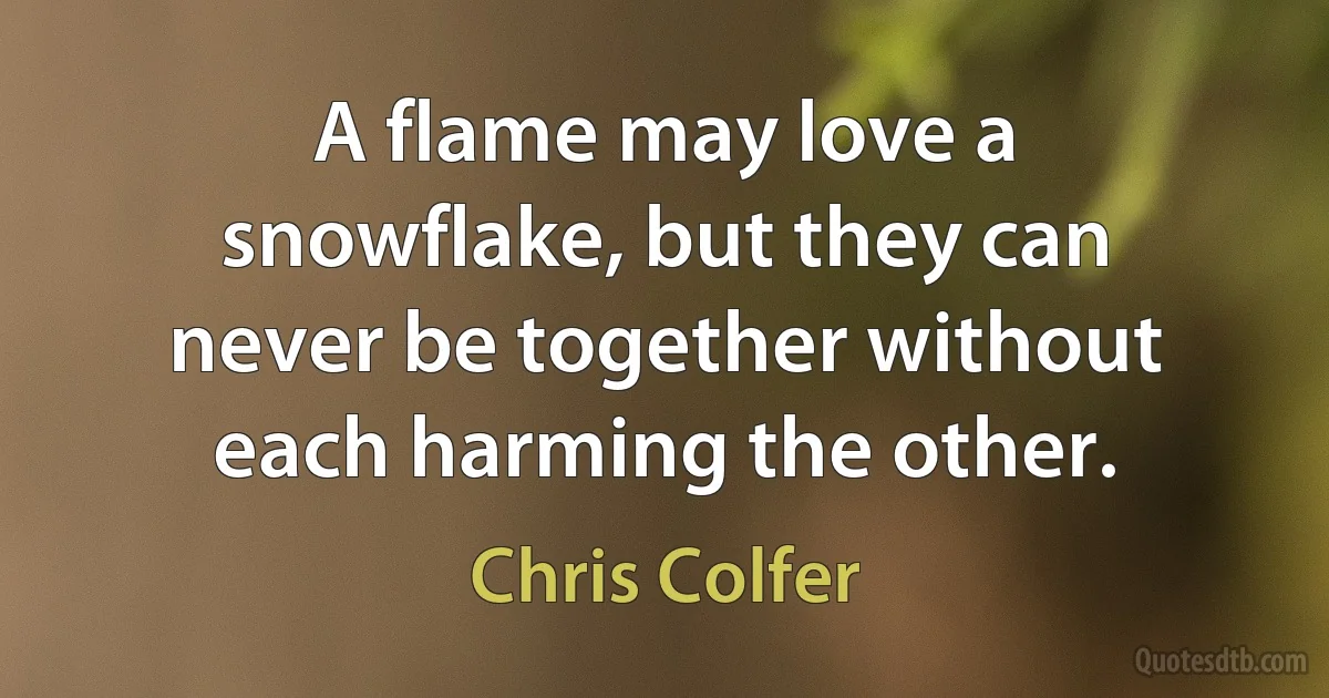 A flame may love a snowflake, but they can never be together without each harming the other. (Chris Colfer)