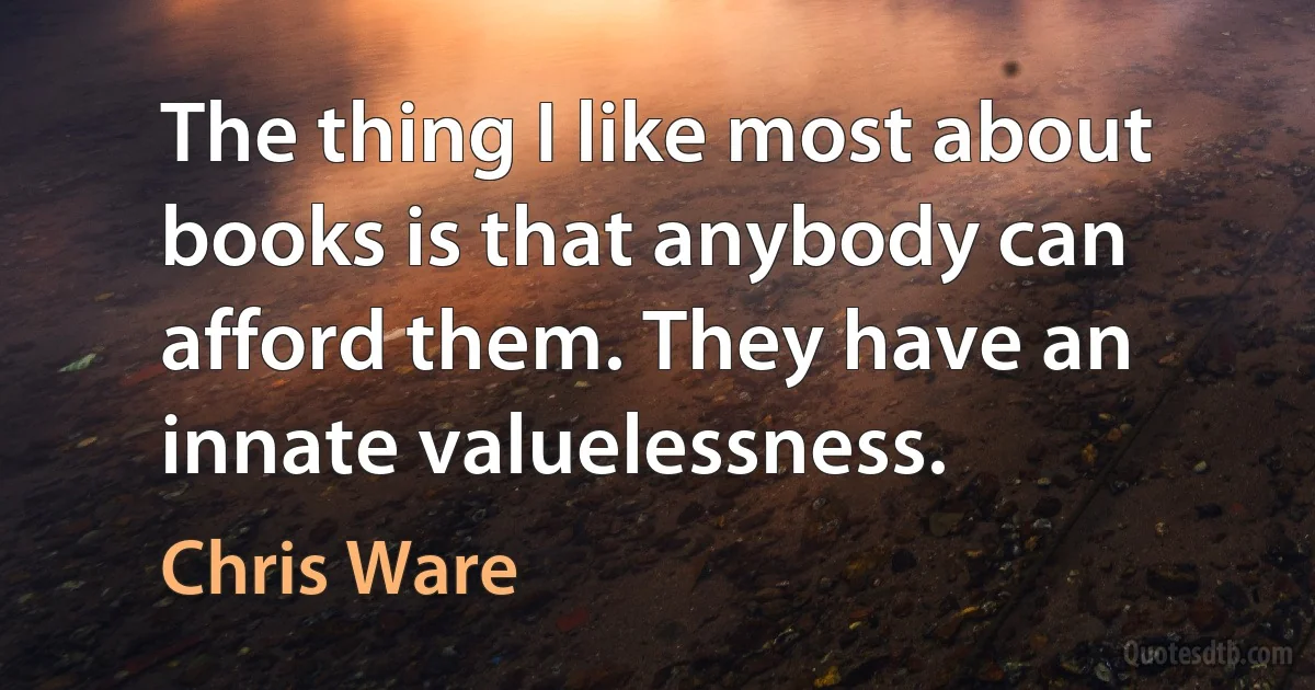 The thing I like most about books is that anybody can afford them. They have an innate valuelessness. (Chris Ware)