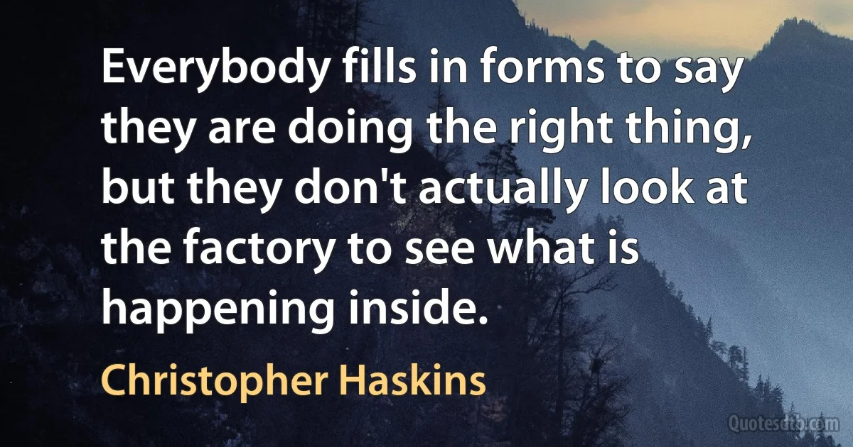 Everybody fills in forms to say they are doing the right thing, but they don't actually look at the factory to see what is happening inside. (Christopher Haskins)