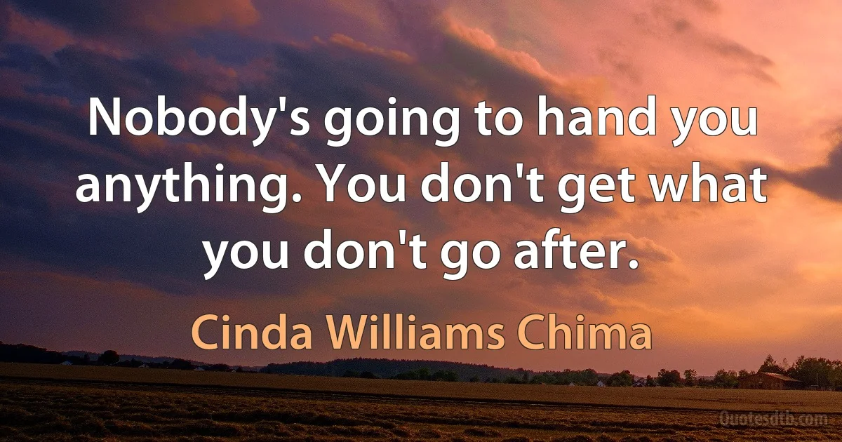 Nobody's going to hand you anything. You don't get what you don't go after. (Cinda Williams Chima)