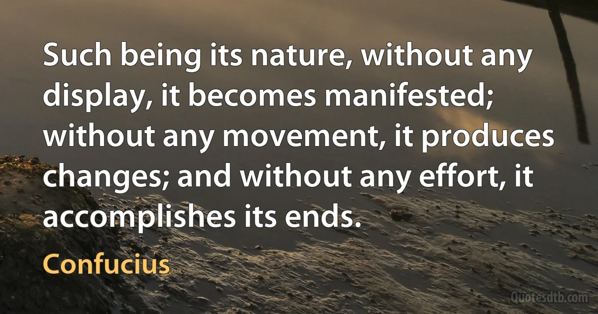 Such being its nature, without any display, it becomes manifested; without any movement, it produces changes; and without any effort, it accomplishes its ends. (Confucius)