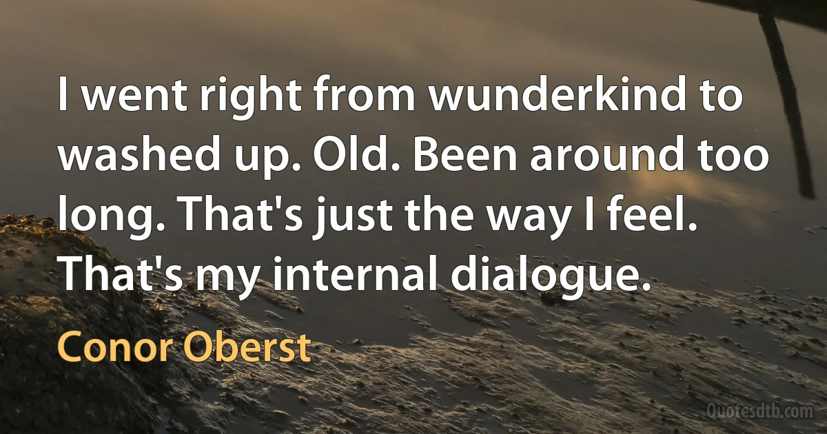 I went right from wunderkind to washed up. Old. Been around too long. That's just the way I feel. That's my internal dialogue. (Conor Oberst)