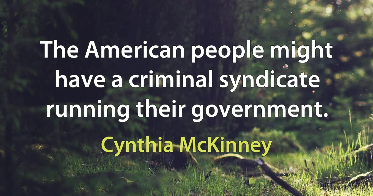 The American people might have a criminal syndicate running their government. (Cynthia McKinney)