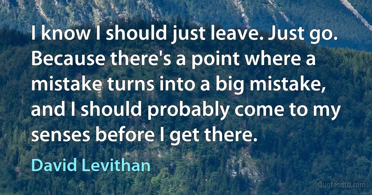 I know I should just leave. Just go. Because there's a point where a mistake turns into a big mistake, and I should probably come to my senses before I get there. (David Levithan)