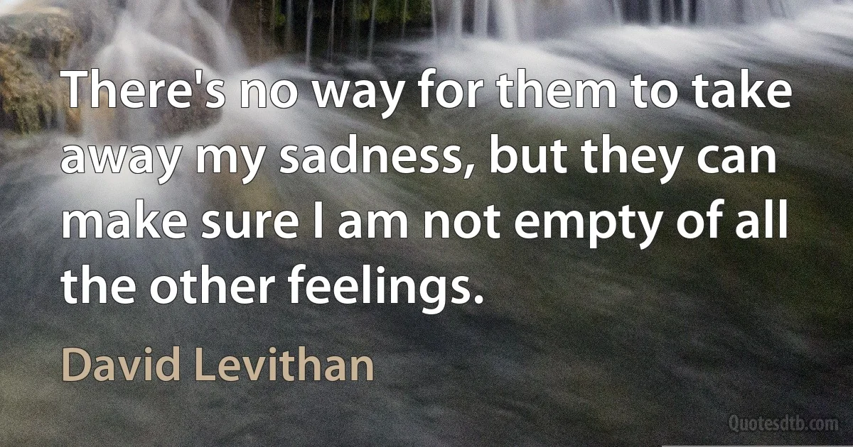 There's no way for them to take away my sadness, but they can make sure I am not empty of all the other feelings. (David Levithan)