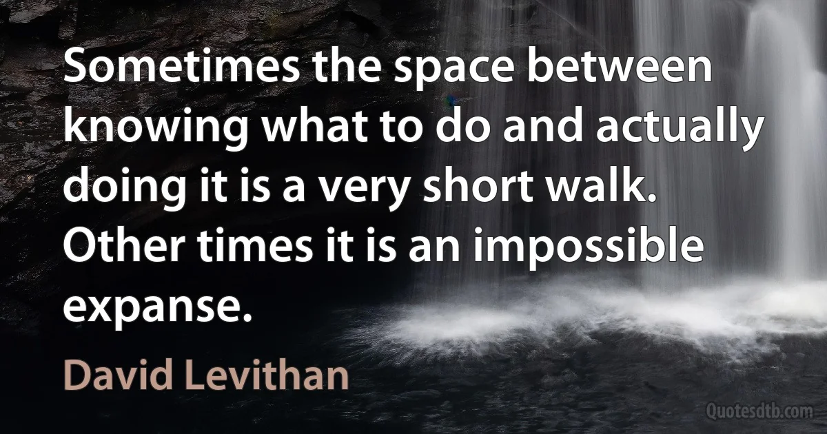 Sometimes the space between knowing what to do and actually doing it is a very short walk. Other times it is an impossible expanse. (David Levithan)