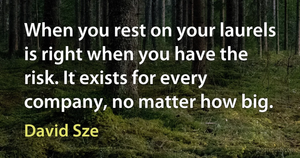 When you rest on your laurels is right when you have the risk. It exists for every company, no matter how big. (David Sze)