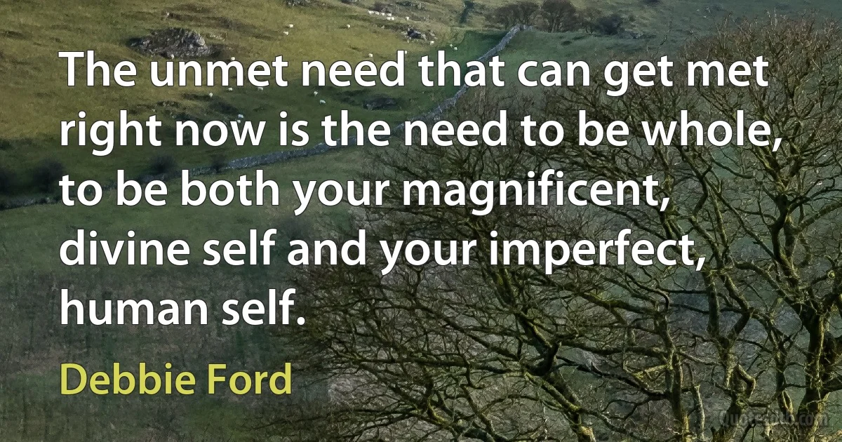 The unmet need that can get met right now is the need to be whole, to be both your magnificent, divine self and your imperfect, human self. (Debbie Ford)