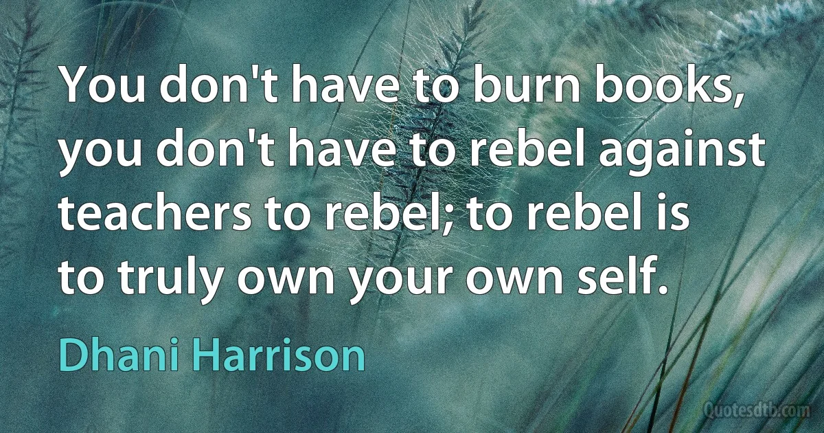 You don't have to burn books, you don't have to rebel against teachers to rebel; to rebel is to truly own your own self. (Dhani Harrison)