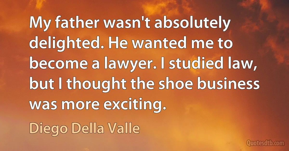 My father wasn't absolutely delighted. He wanted me to become a lawyer. I studied law, but I thought the shoe business was more exciting. (Diego Della Valle)