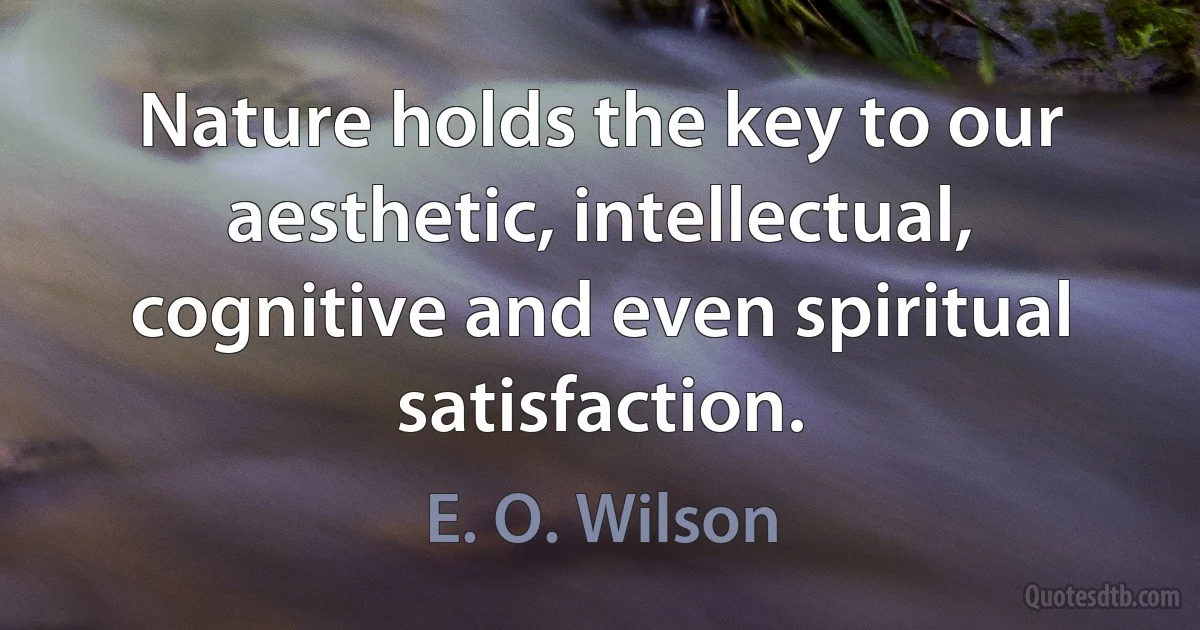 Nature holds the key to our aesthetic, intellectual, cognitive and even spiritual satisfaction. (E. O. Wilson)