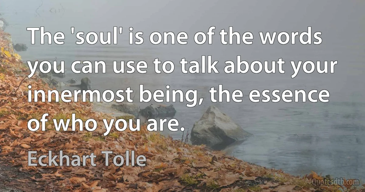 The 'soul' is one of the words you can use to talk about your innermost being, the essence of who you are. (Eckhart Tolle)