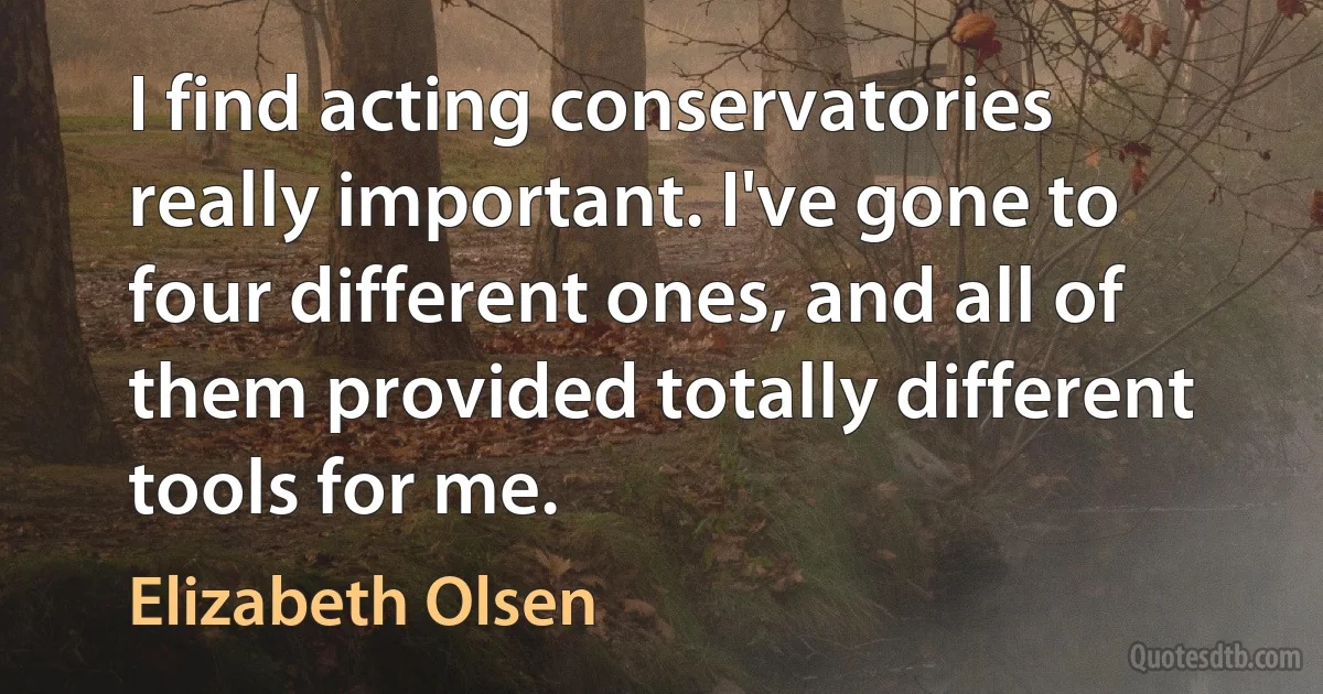 I find acting conservatories really important. I've gone to four different ones, and all of them provided totally different tools for me. (Elizabeth Olsen)