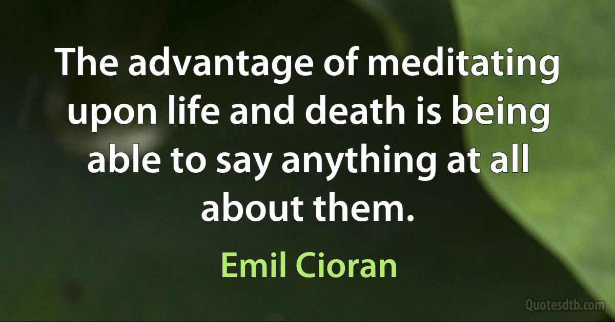 The advantage of meditating upon life and death is being able to say anything at all about them. (Emil Cioran)