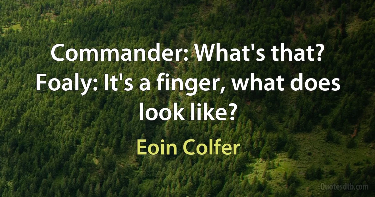 Commander: What's that?
Foaly: It's a finger, what does look like? (Eoin Colfer)