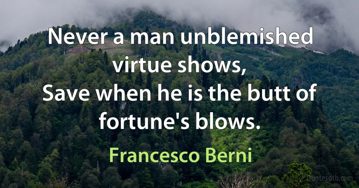 Never a man unblemished virtue shows,
Save when he is the butt of fortune's blows. (Francesco Berni)