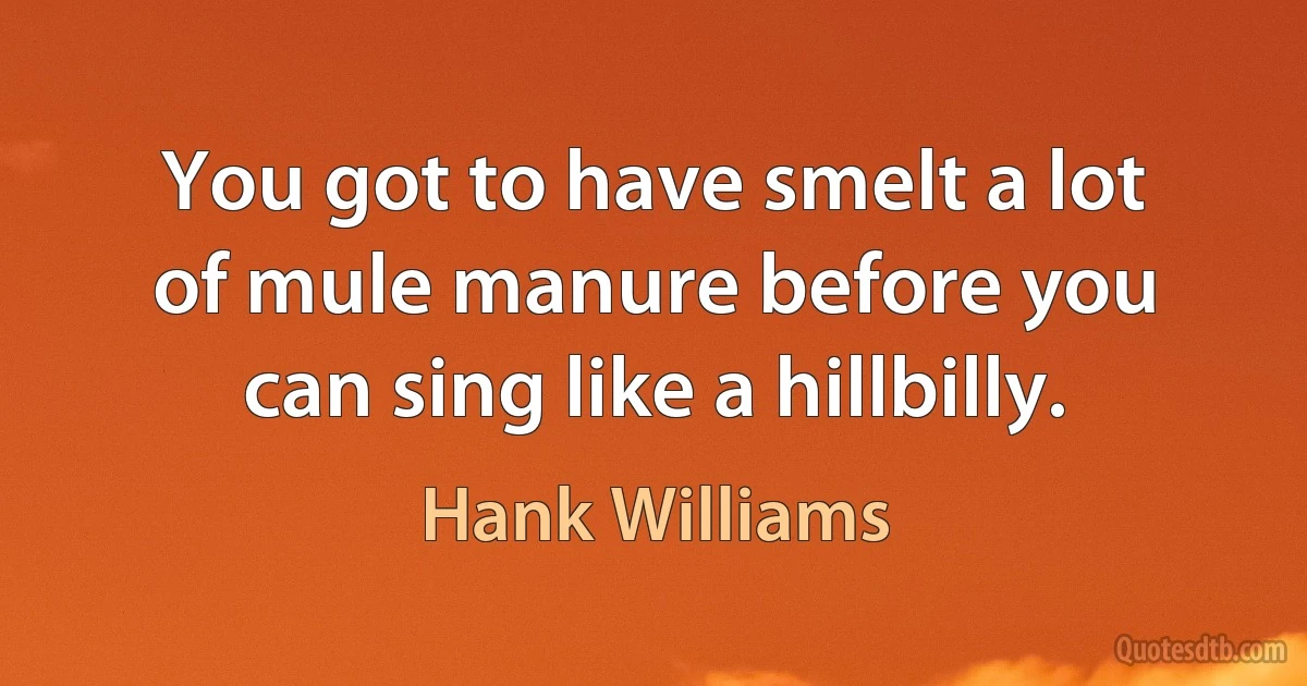 You got to have smelt a lot of mule manure before you can sing like a hillbilly. (Hank Williams)