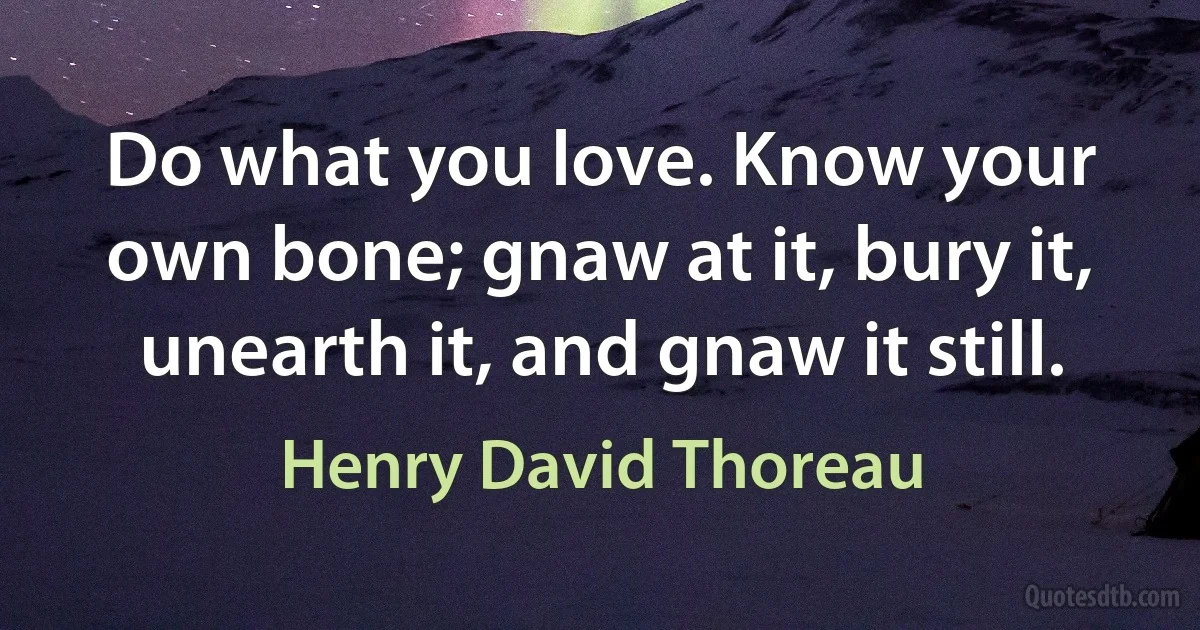 Do what you love. Know your own bone; gnaw at it, bury it, unearth it, and gnaw it still. (Henry David Thoreau)