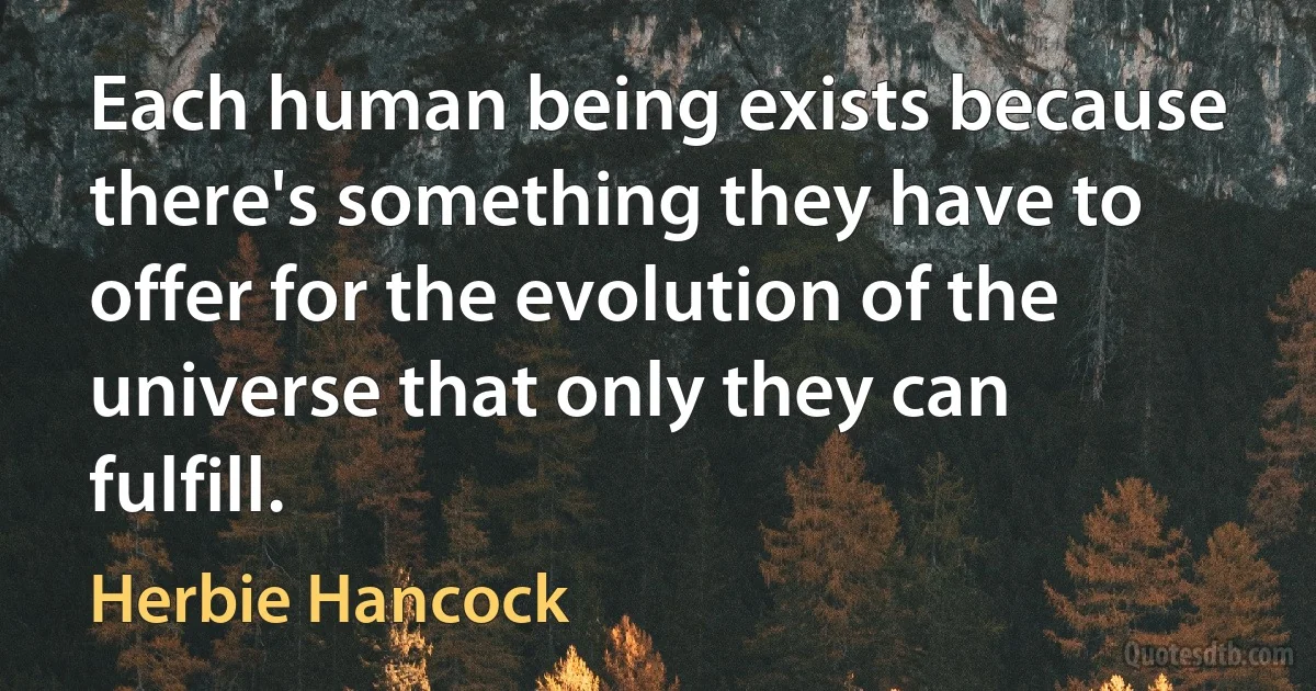 Each human being exists because there's something they have to offer for the evolution of the universe that only they can fulfill. (Herbie Hancock)