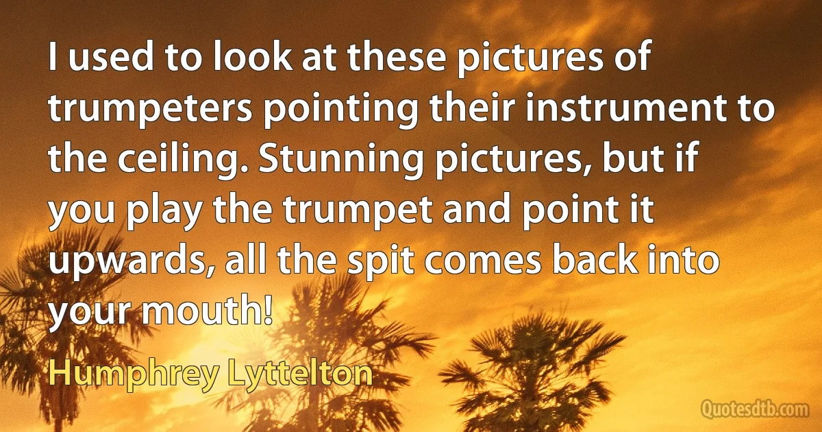 I used to look at these pictures of trumpeters pointing their instrument to the ceiling. Stunning pictures, but if you play the trumpet and point it upwards, all the spit comes back into your mouth! (Humphrey Lyttelton)