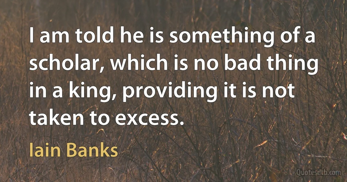 I am told he is something of a scholar, which is no bad thing in a king, providing it is not taken to excess. (Iain Banks)