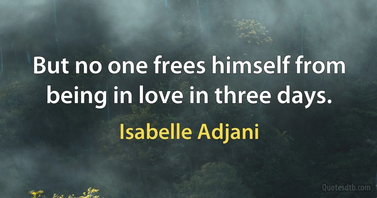 But no one frees himself from being in love in three days. (Isabelle Adjani)