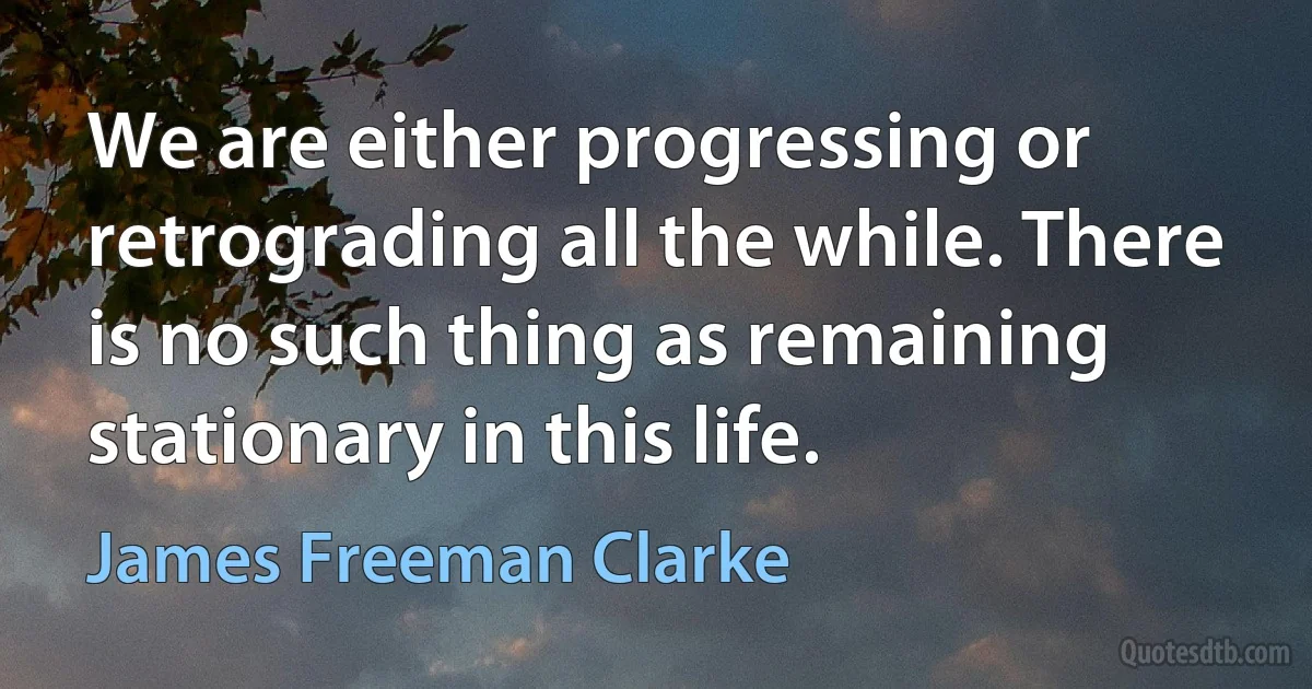 We are either progressing or retrograding all the while. There is no such thing as remaining stationary in this life. (James Freeman Clarke)