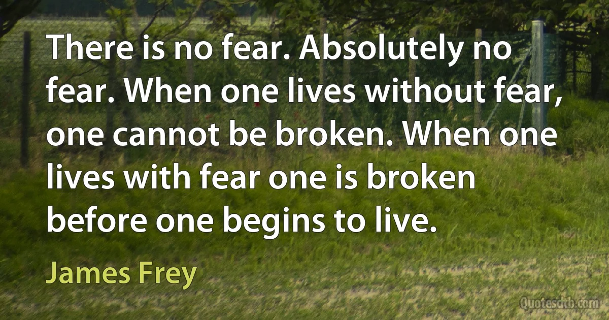 There is no fear. Absolutely no fear. When one lives without fear, one cannot be broken. When one lives with fear one is broken before one begins to live. (James Frey)