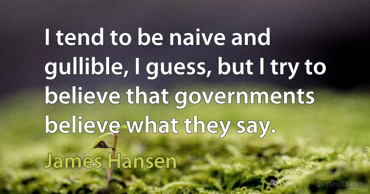 I tend to be naive and gullible, I guess, but I try to believe that governments believe what they say. (James Hansen)