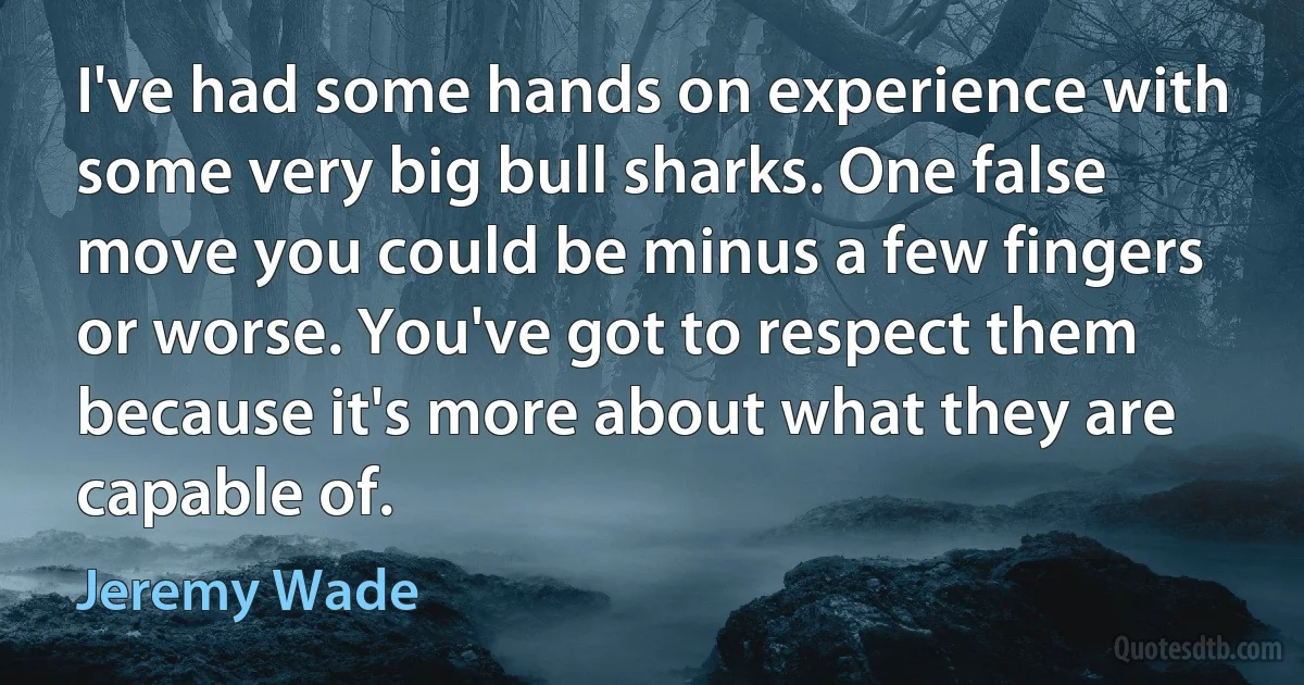 I've had some hands on experience with some very big bull sharks. One false move you could be minus a few fingers or worse. You've got to respect them because it's more about what they are capable of. (Jeremy Wade)