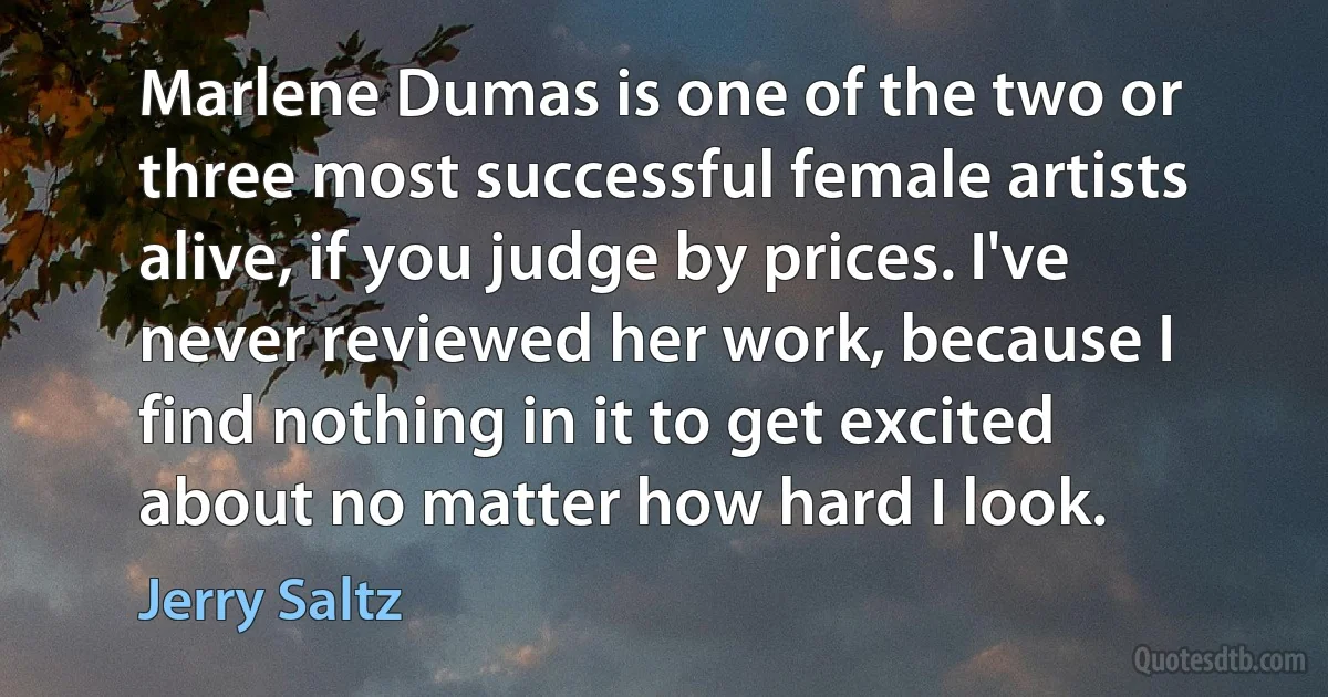 Marlene Dumas is one of the two or three most successful female artists alive, if you judge by prices. I've never reviewed her work, because I find nothing in it to get excited about no matter how hard I look. (Jerry Saltz)