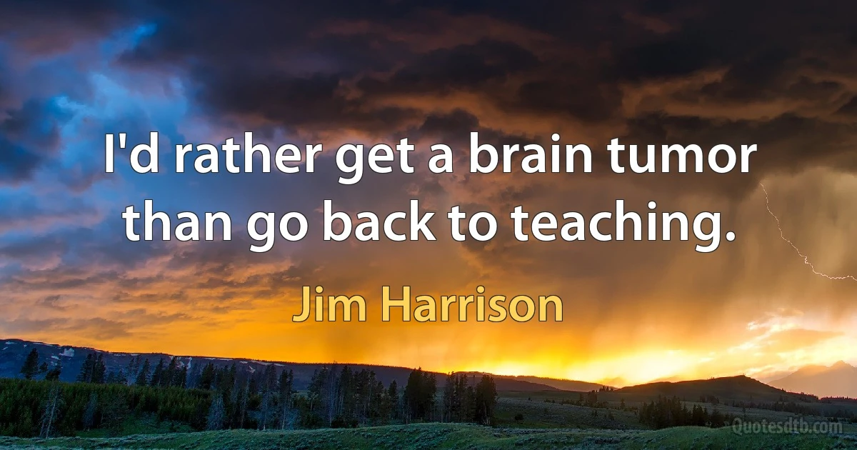 I'd rather get a brain tumor than go back to teaching. (Jim Harrison)