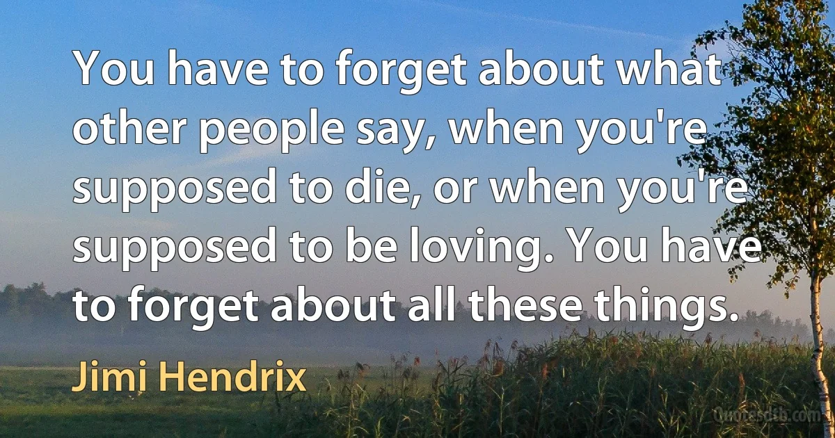 You have to forget about what other people say, when you're supposed to die, or when you're supposed to be loving. You have to forget about all these things. (Jimi Hendrix)