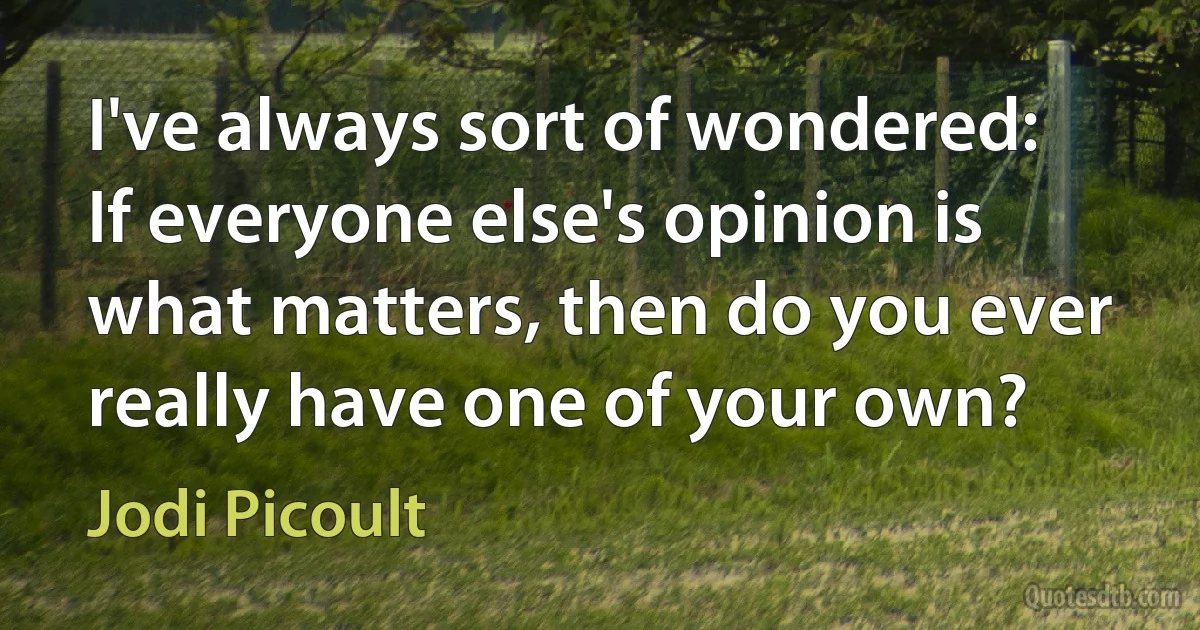 I've always sort of wondered: If everyone else's opinion is what matters, then do you ever really have one of your own? (Jodi Picoult)