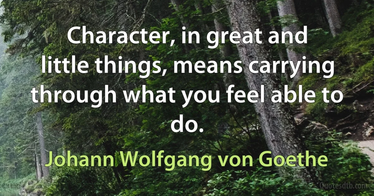 Character, in great and little things, means carrying through what you feel able to do. (Johann Wolfgang von Goethe)