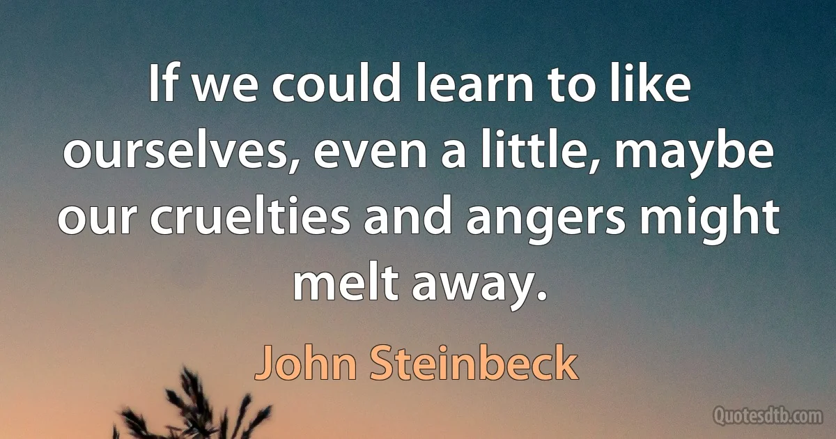 If we could learn to like ourselves, even a little, maybe our cruelties and angers might melt away. (John Steinbeck)