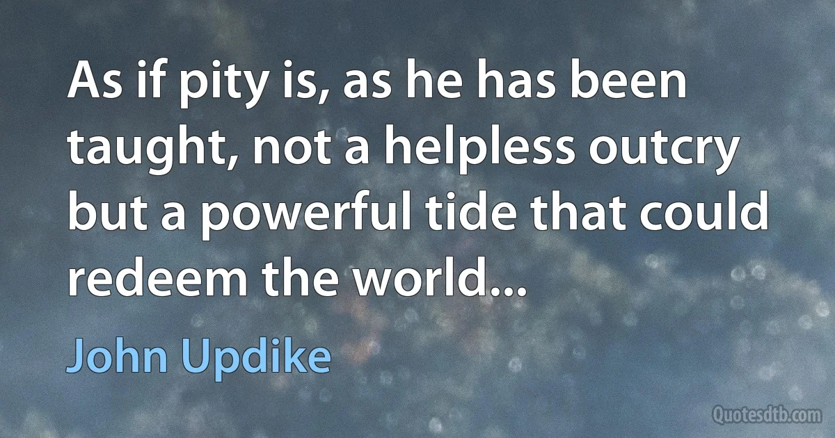 As if pity is, as he has been taught, not a helpless outcry but a powerful tide that could redeem the world... (John Updike)