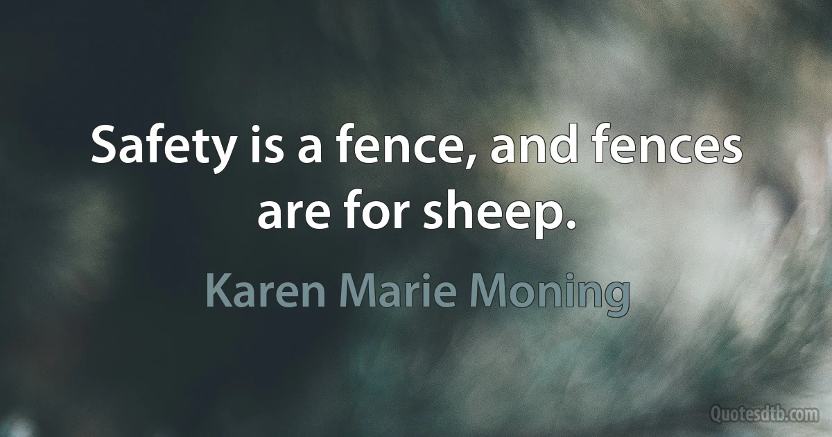 Safety is a fence, and fences are for sheep. (Karen Marie Moning)