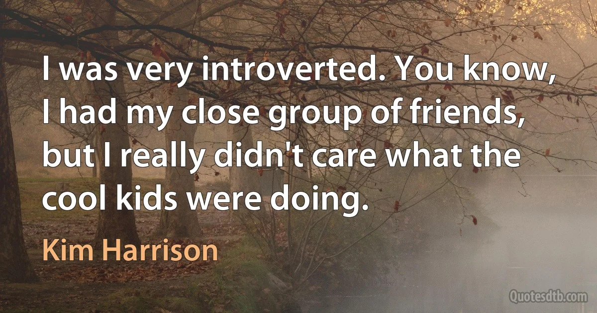 I was very introverted. You know, I had my close group of friends, but I really didn't care what the cool kids were doing. (Kim Harrison)