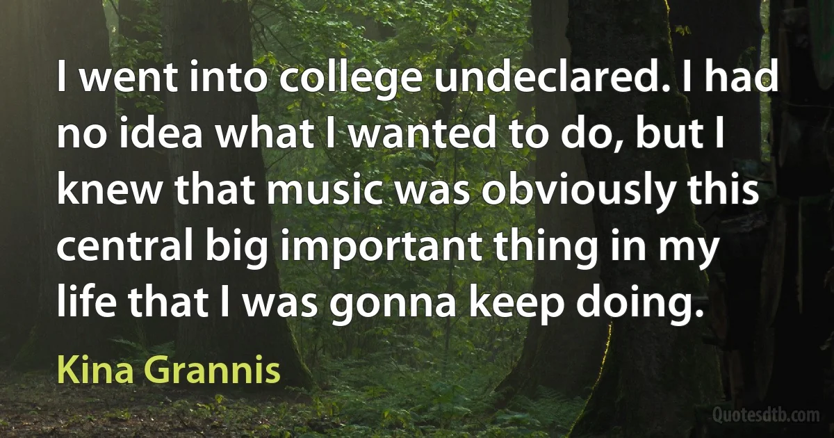 I went into college undeclared. I had no idea what I wanted to do, but I knew that music was obviously this central big important thing in my life that I was gonna keep doing. (Kina Grannis)