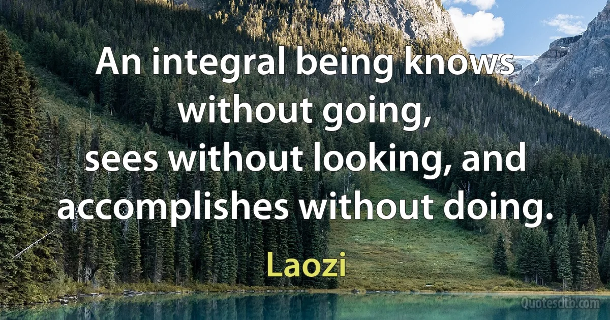 An integral being knows without going,
sees without looking, and accomplishes without doing. (Laozi)