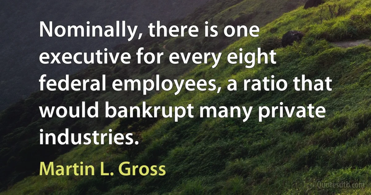 Nominally, there is one executive for every eight federal employees, a ratio that would bankrupt many private industries. (Martin L. Gross)