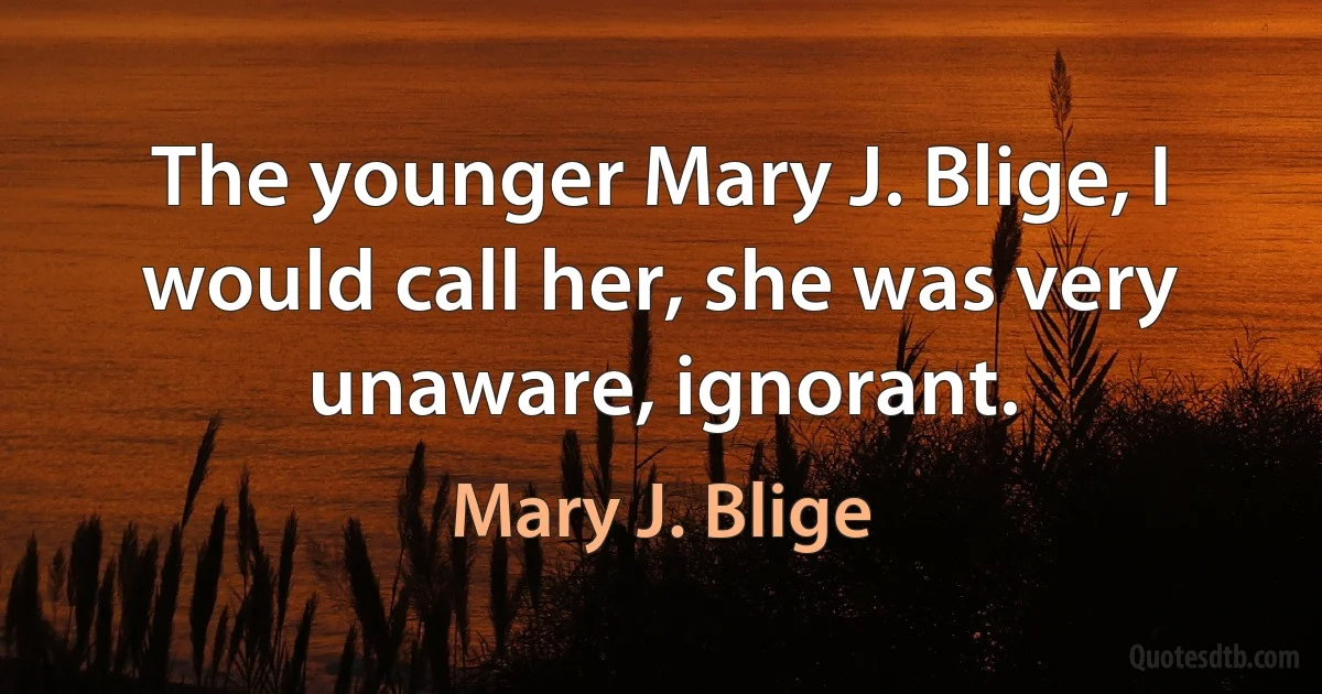 The younger Mary J. Blige, I would call her, she was very unaware, ignorant. (Mary J. Blige)