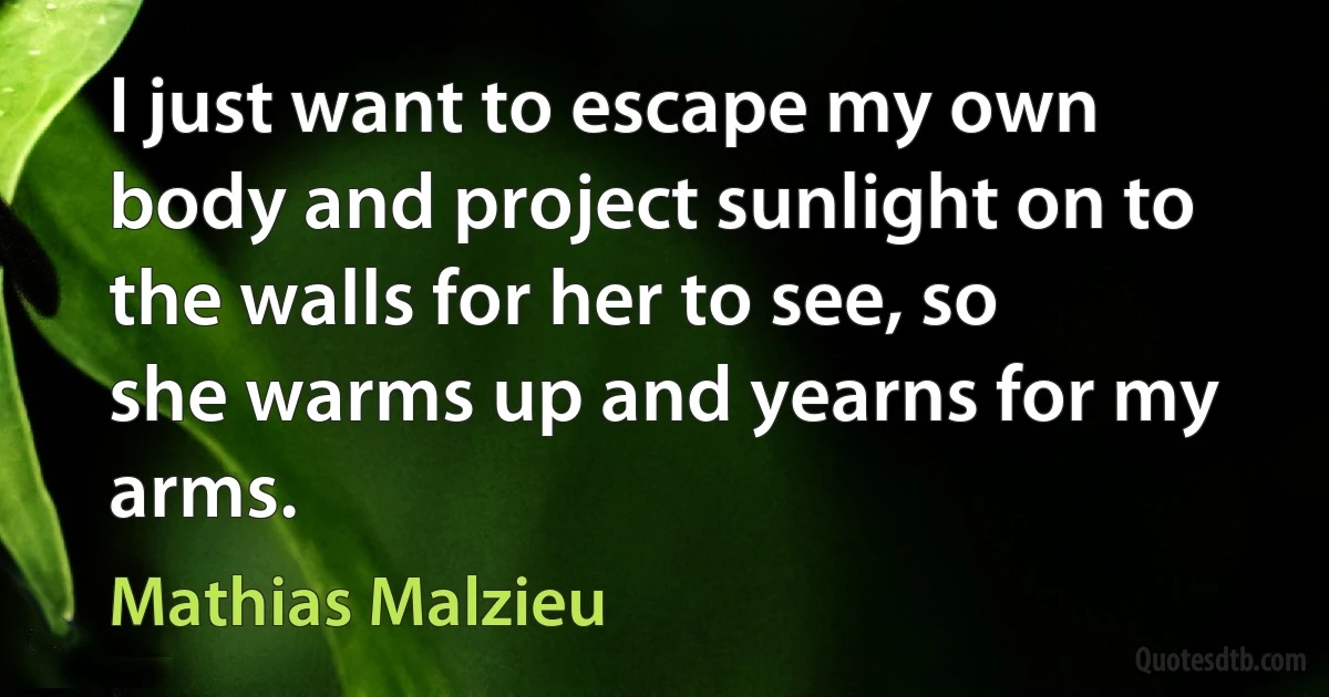 I just want to escape my own body and project sunlight on to the walls for her to see, so she warms up and yearns for my arms. (Mathias Malzieu)