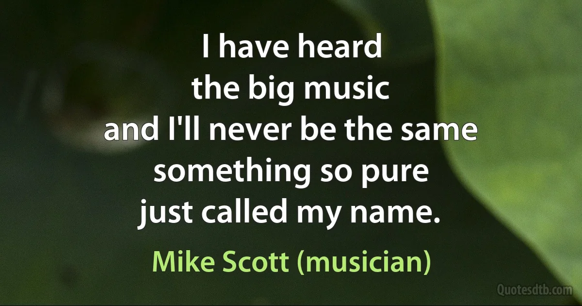 I have heard
the big music
and I'll never be the same
something so pure
just called my name. (Mike Scott (musician))