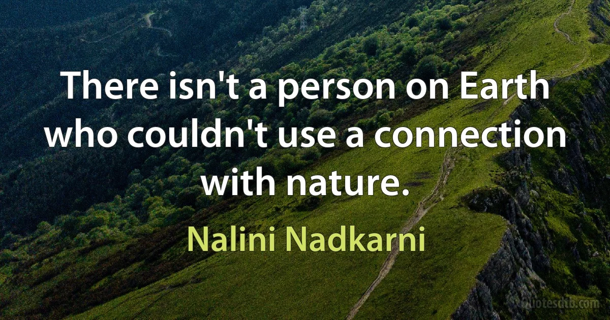 There isn't a person on Earth who couldn't use a connection with nature. (Nalini Nadkarni)